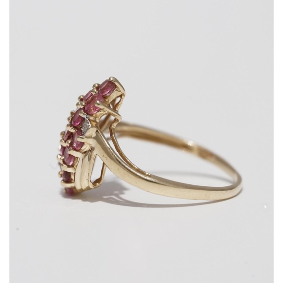 Vintage 14k Solid Yellow Gold Natural Pink Tourmaline & Diamond Ring - Cluster - Picture 5 of 5